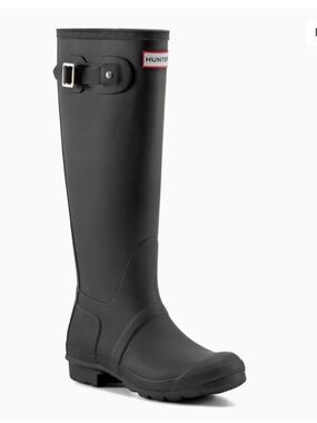 Hunter Matte Black Tall Rubber Rain Boot with Buckle